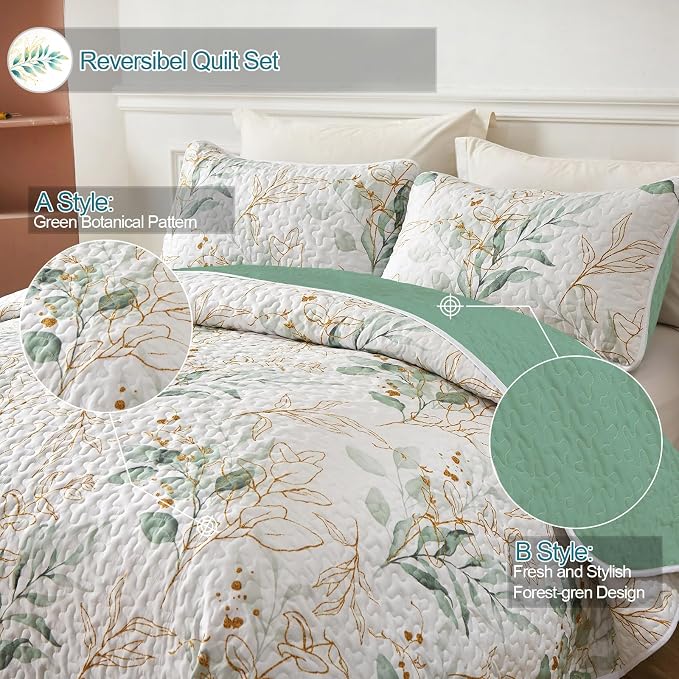 Anibedding Botanical Quilt Set California King, Lightweight Bedspread - Image 2