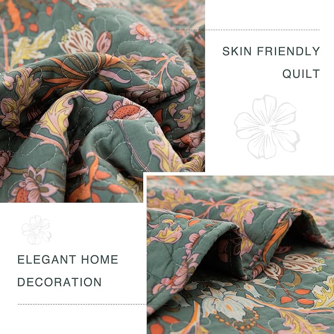 QSH 100% Cotton Floral Quilt Sets Queen Bedding Set-3PCs Luxury Paisley - Image 7