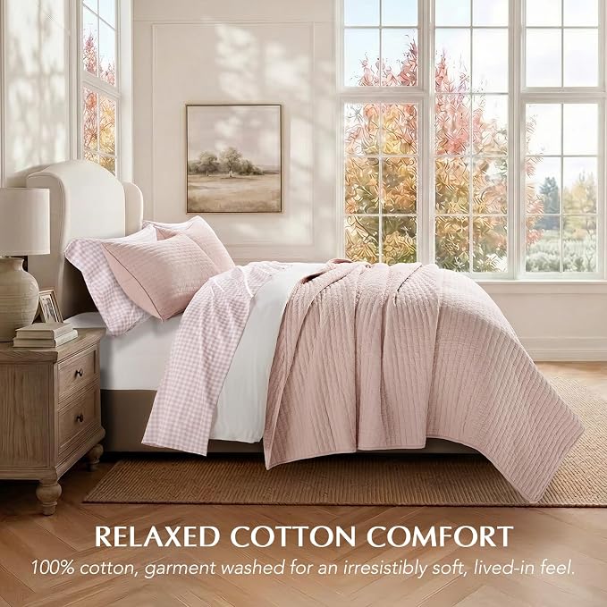 100% Cotton Cross Stitch 3-Piece Quilt Set, Ballet Pink | 100% Cotton, Elegant - Image 2