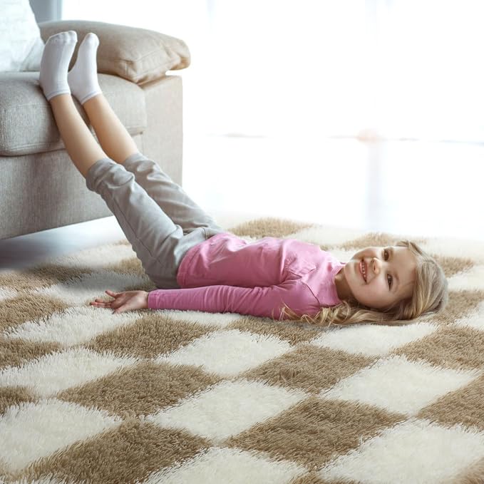KICMOR 6x9 Rugs for Living Room Beige and Cream White, Large Big Fluffy Shag - Image 8
