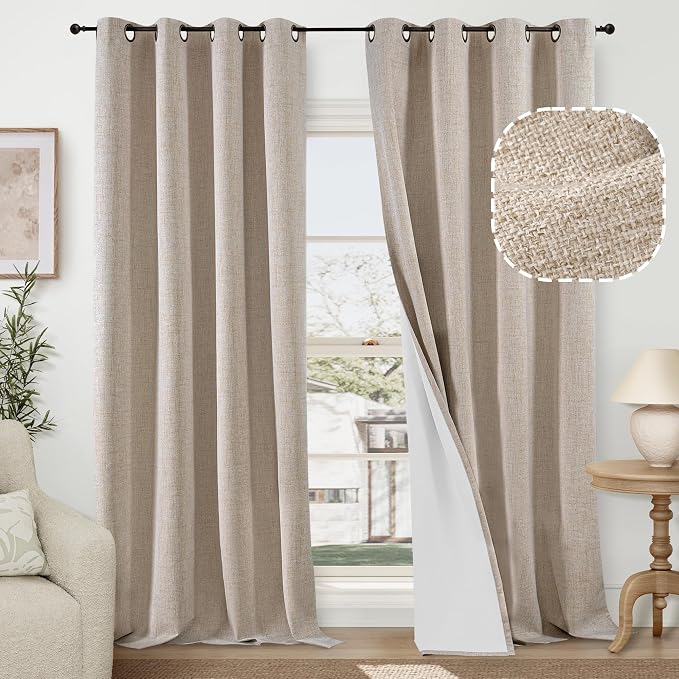 Beige Linen Blackout Curtains 84 Inch Long Each 60 Wide 2 Panels | Thermal by Lajode