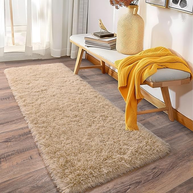 Soft Runner Rugs for Bedroom Hallways, 2 Packs 2x6 Beige Fluffy Shag Throw Area - Image 3