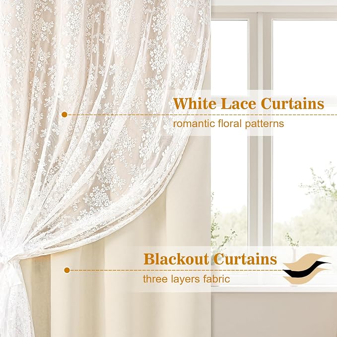 Yinhua Blackout Curtains for Bedroom Double Layer Beige Curtains for Living - Image 2