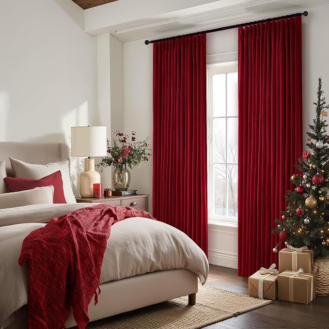 Christmas Red Velvet Curtains 96 Inches Long, Pinch Pleated Blackout Thermal - Image 6
