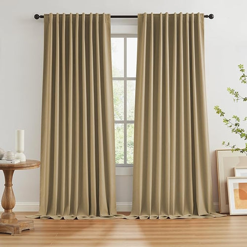 102 Inch Linen Blackout Curtains by KEQIAOSUOCAI