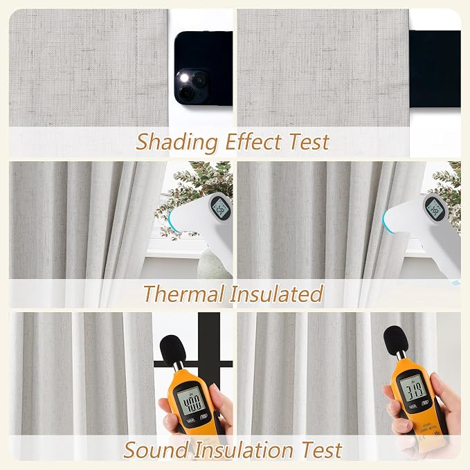 100% Natural Linen Blackout Curtains 84 Inch Long 2 Panels Set - Image 5