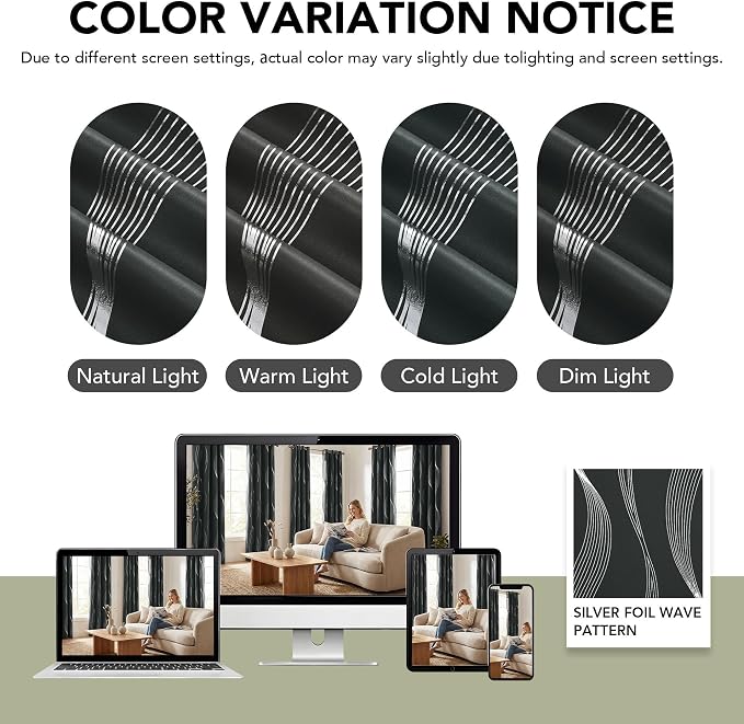 Deconovo Curtains for Living Room, Pattern Blackout Curtains 63 Inches Long | - Image 8