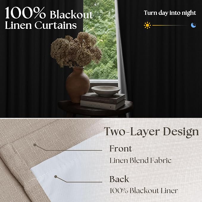 Burlywood Birch Pleated 100% Blackout Curtains 96 Inches Long 2 Panels | Memory - Image 3