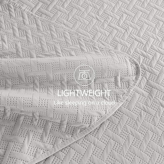 FLYMME King Size Quilt Bedding Set Light Grey Lightweight Bedspreads Set - Image 6