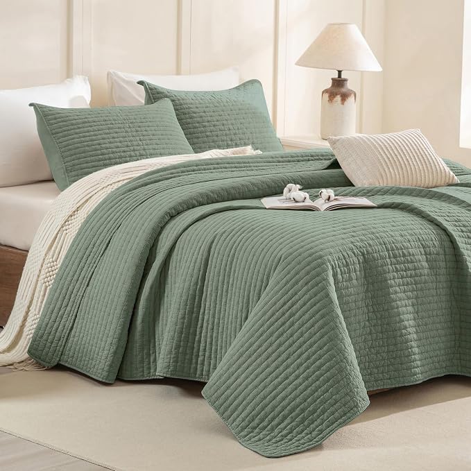 CozyTide Olive Green Oversized King Bedspread 120x120, Stone-Washed Cotton by CozyTideComforterSet