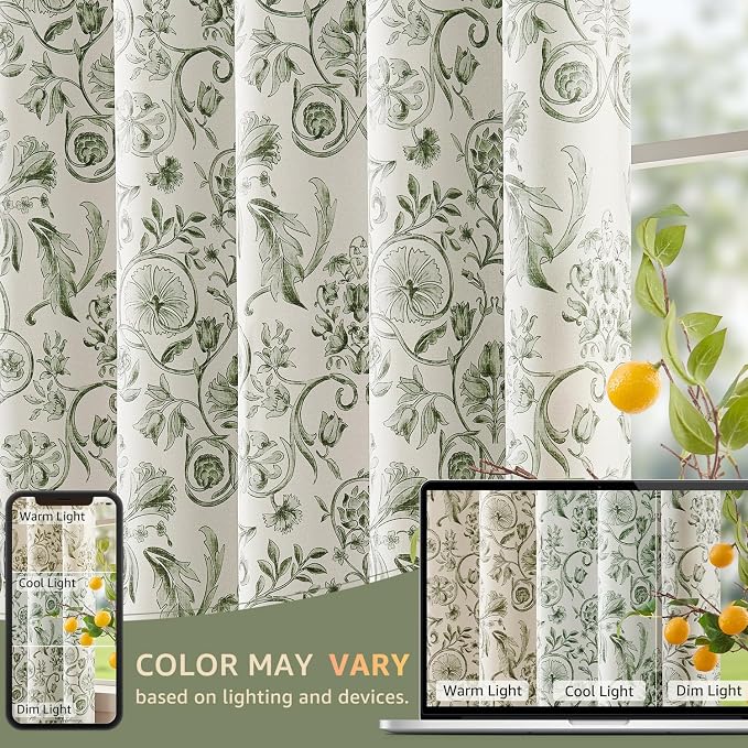 jinchan Green Floral Blackout Curtains 96 Inch Farmhouse Back Tab 2 Panels | - Image 8