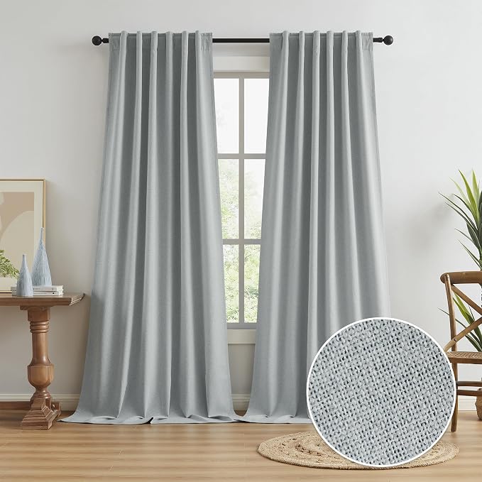 Flax Linen Extra Long Blackout Curtains 132 Inches Long 11 ft by KEQIAOSUOCAI