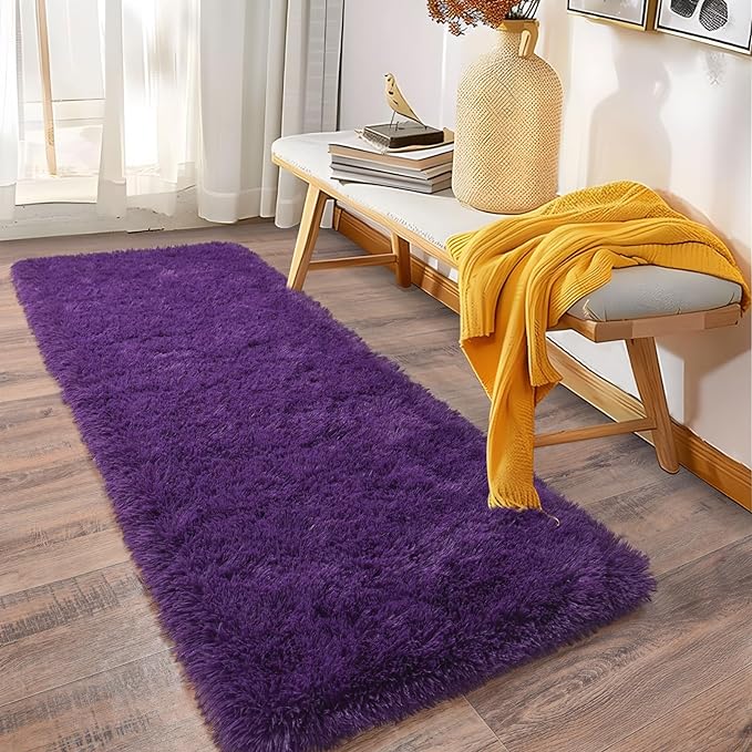 Fluffy Shag Runner Rugs for Bedroom Hallways, 2x8 Purple Washable | Non Slip by Ailyei