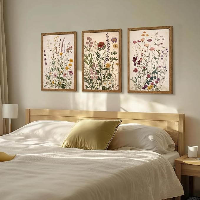 WRFON Botanical and Flower Canvas Wall Art, Framed Wildflower Wall Art Set of 3 - Image 4