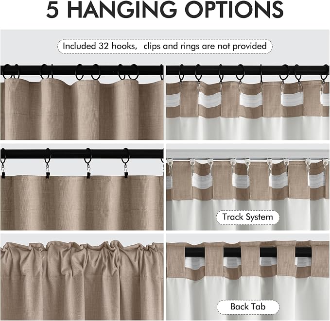 MIULEE 100% Blackout Back Tab Pleat Linen Curtains 50" Wx120 L, Copper Brown | - Image 6