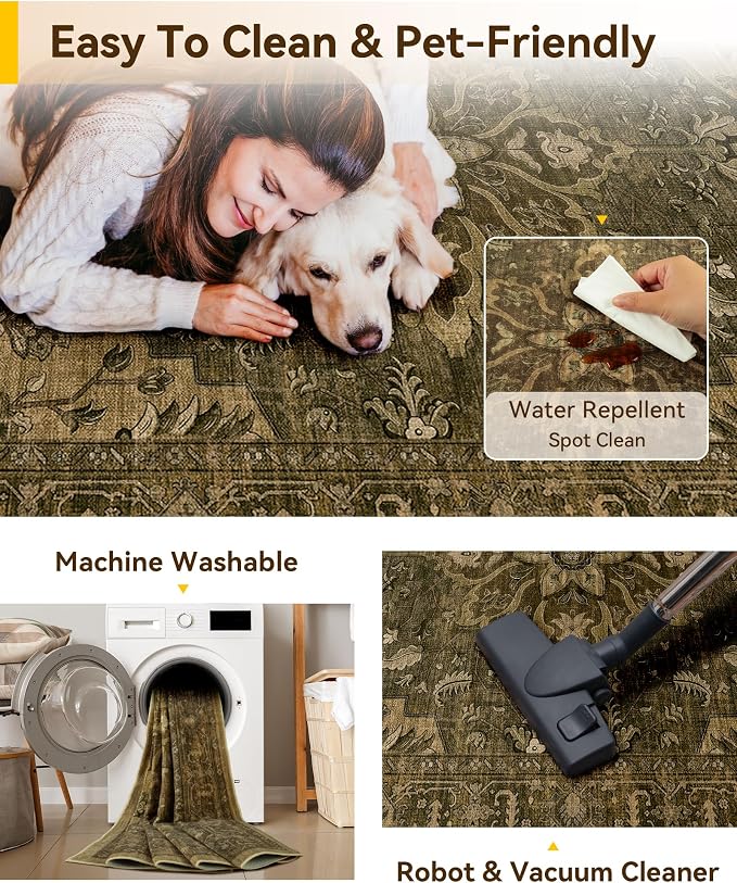 RELEANY Washable Area Rug, Runner 2'6"x5', Water Repellent, Pet Friendly - Image 5