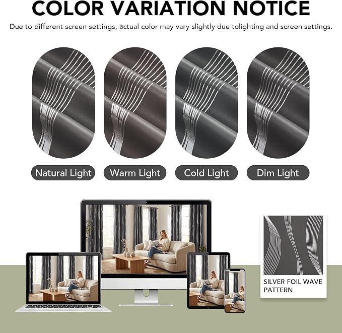 Deconovo Curtains for Living Room, Pattern Blackout Curtains 90 Inches Long | - Image 8