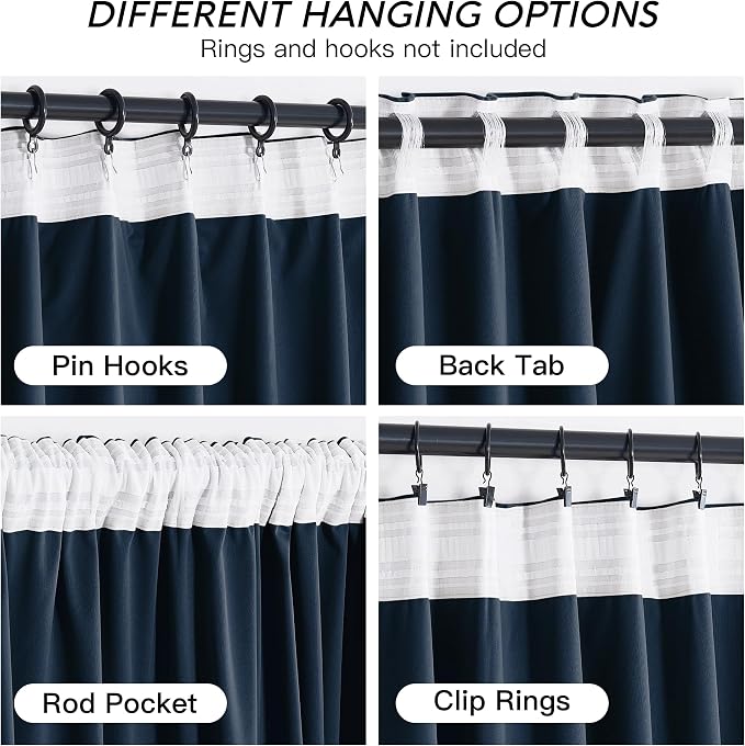 RYB HOME Navy Blue Velvet Blackout Curtains 90 inches - Image 3