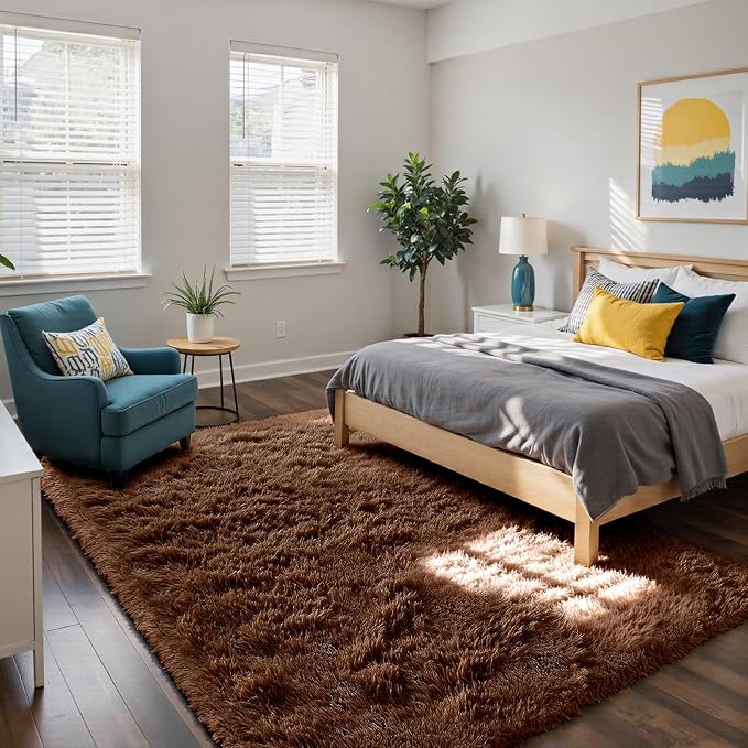 4x6 Brown Rug for Bedroom, Fluffy Shag Area Rug Small Rug Bedroom Carpet | - Image 3