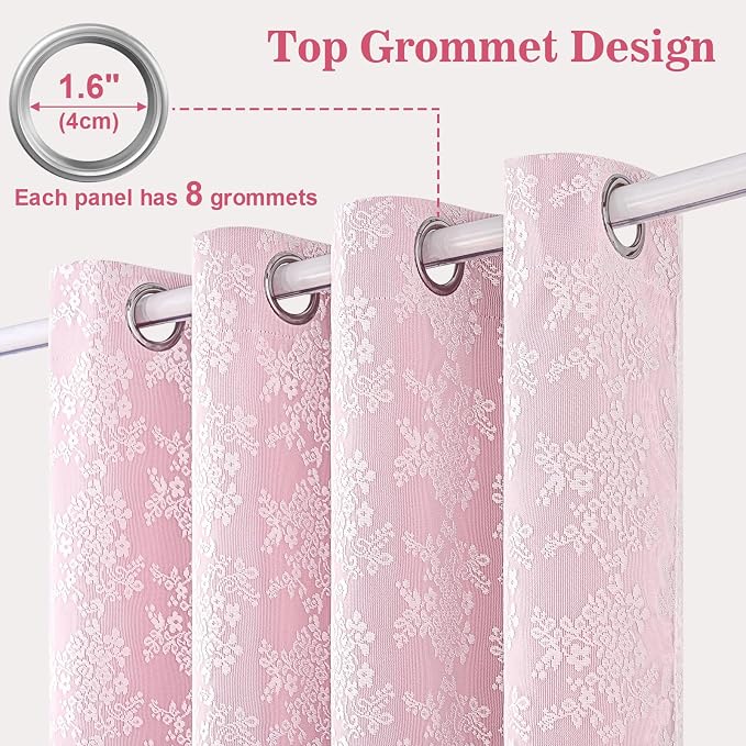 Yinhua Pink Curtains for Girls Room Double Layer Blackout Curtains for Bedroom - Image 5