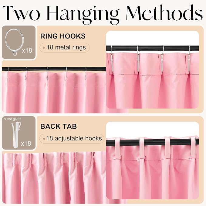 Etherealveil Hot Pink Pinch Pleated Blackout Curtains 2 Panels 60"x84" | Back - Image 6