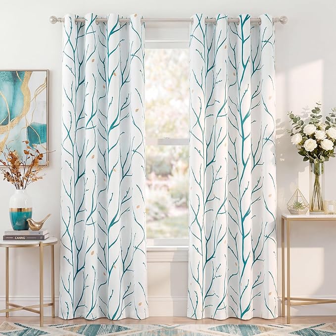 NICETOW Twisted Branch Room Darkening White Curtains, Thermal Insulated Grommet by NICETOWN