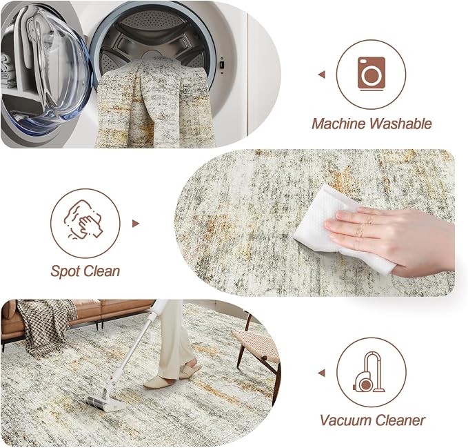 Soalmost 5x7 Area Rugs Grey/Rust Low Pile Washable Trendy Faded Style Rug | - Image 4