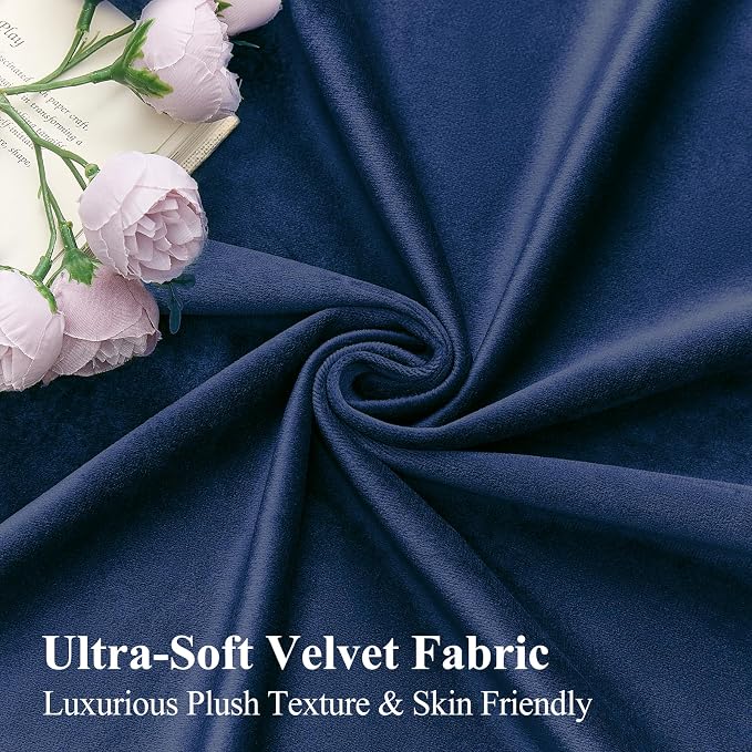 Extra Long Navy Blue Velvet Blackout Curtains 102 Inches Room Darkening | Black - Image 5