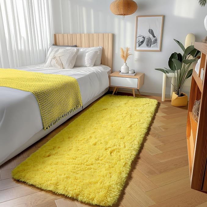 Yellow Runner Rugs for Bedroom Living Room, Fluffy 2x6 Bedside Hallway Area Rug - Image 5