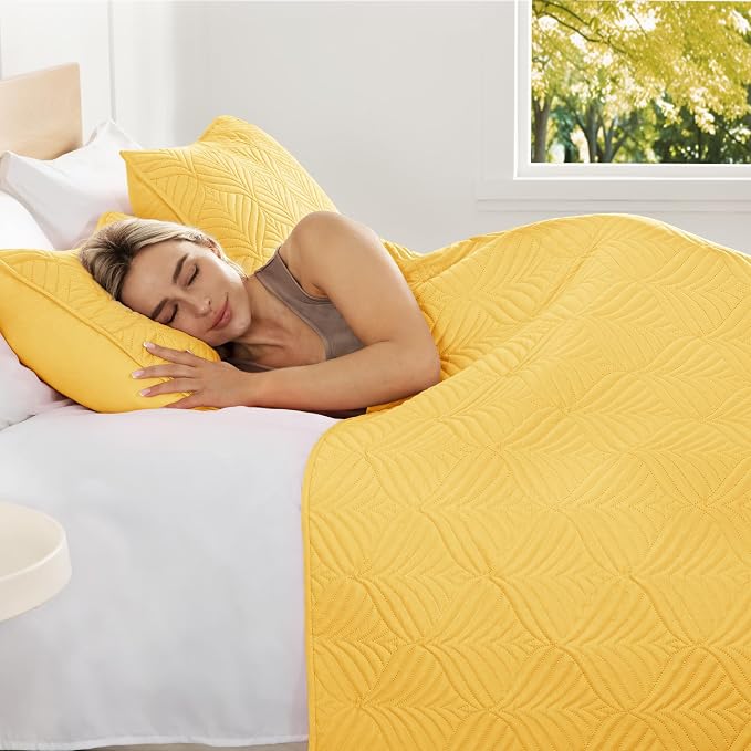 Whale Flotilla Soft Cal King Quilt Bedding Set, Lightweight Bedspreads | Yellow - Image 2
