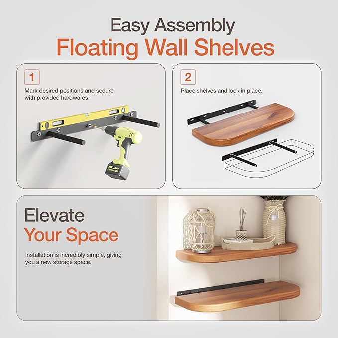 BATODA 17" Acacia Wood Floating Shelves Wall Mounted – Rustic Farmhouse Wooden - Image 5