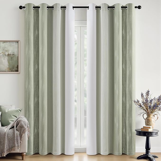 MIULEE Sage Green and Greyish White Ombre Blackout Curtains 52Wx72L | Full Room by MIULEE