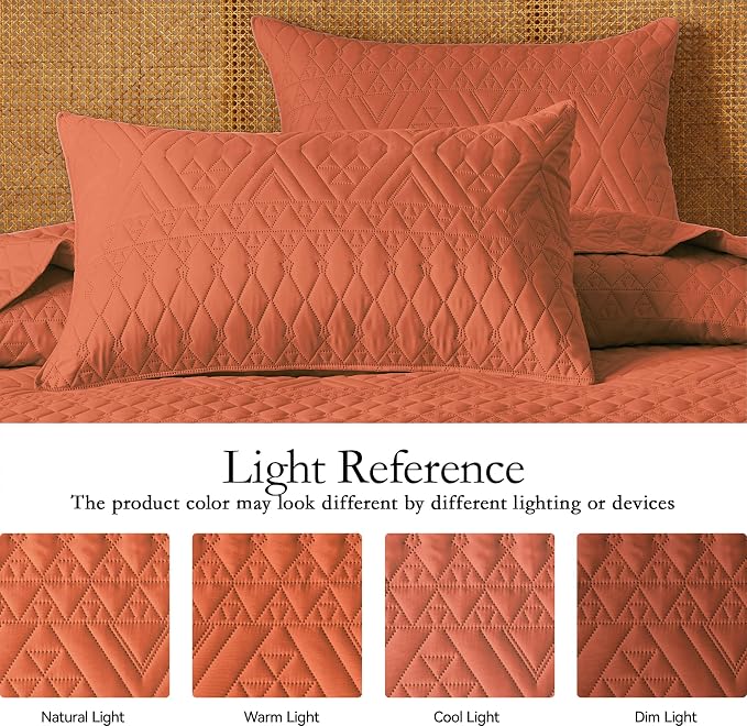 akkialla Twin Size Quilt Bedding Set, Burnt Orange Lightweight Microfiber Soft - Image 4