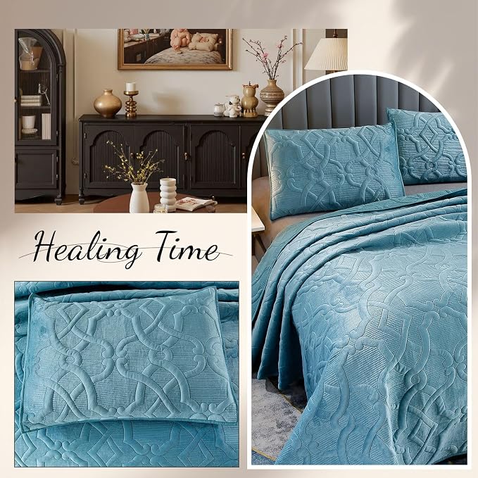 ROOMLIFE Quilt Set King Size 3D Floral Embroidery Pattern 3-Piece Cotton - Image 6