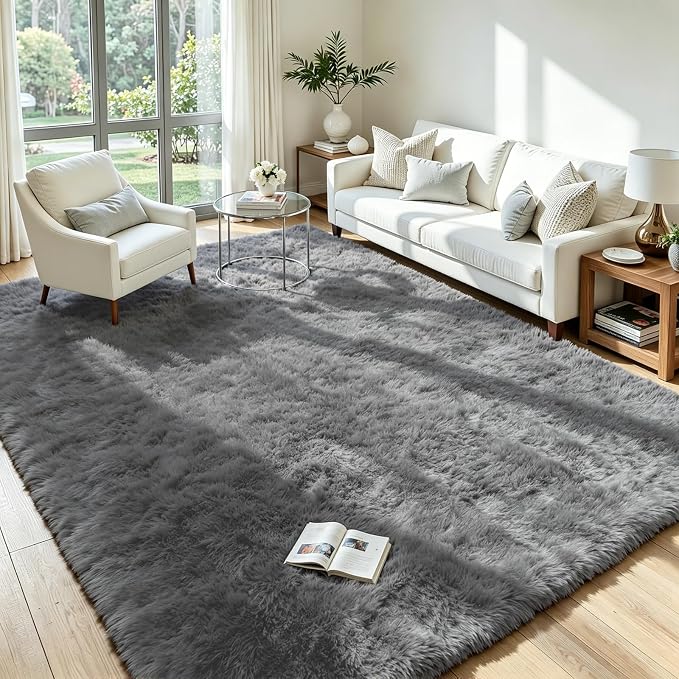 5x7 Fluffy Area Rug for Living Room: Non-Slip Light Grey Bedroom Carpet | Ultra by Oriannal