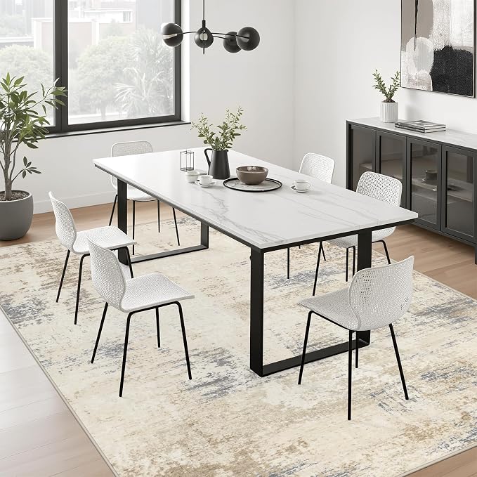 5x8 Area Rug Living Room: Modern Washable Soft Carpet Beige Brown | - Image 5
