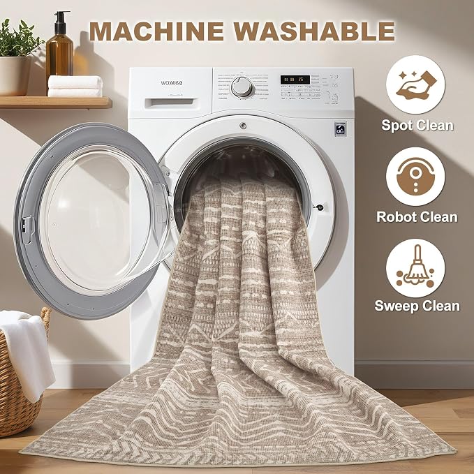 Nakagishi Boho 10x12 Area Rug Living Room Rugs Machine Washable Dark Brown | - Image 2