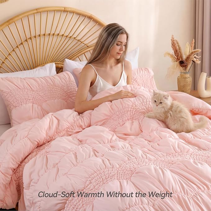 JANZAA Quilts Queen Size, Blush Pink Quilt Bedding Set - Image 3