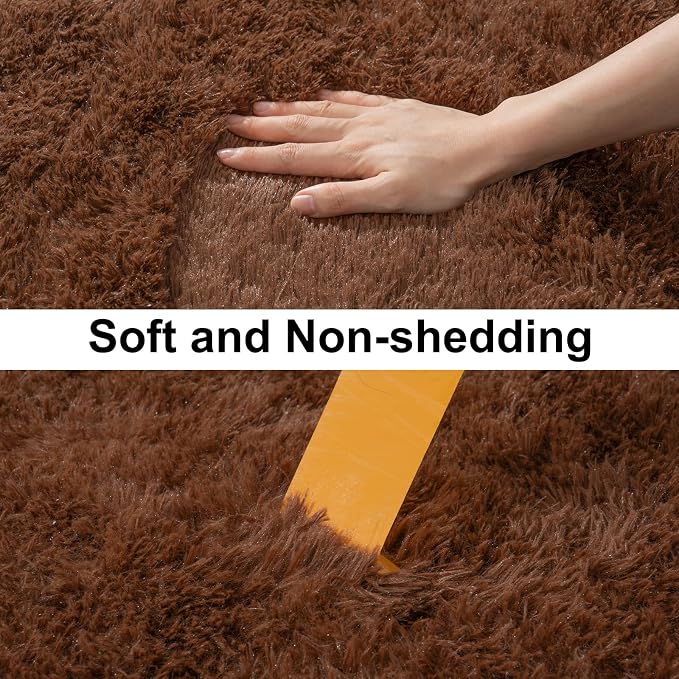 Soft Runner Rugs for Bedroom Hallways, 2x6 Brown Fluffy Shag Throw Area Rug Non - Image 3