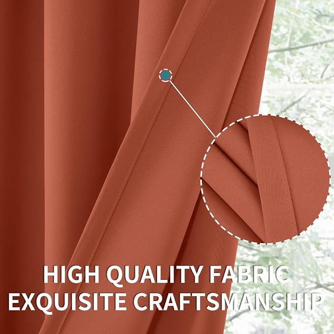 BGment Terracotta Blackout Curtains 84 Inches Long Rod Pocket | Room Darkening - Image 6