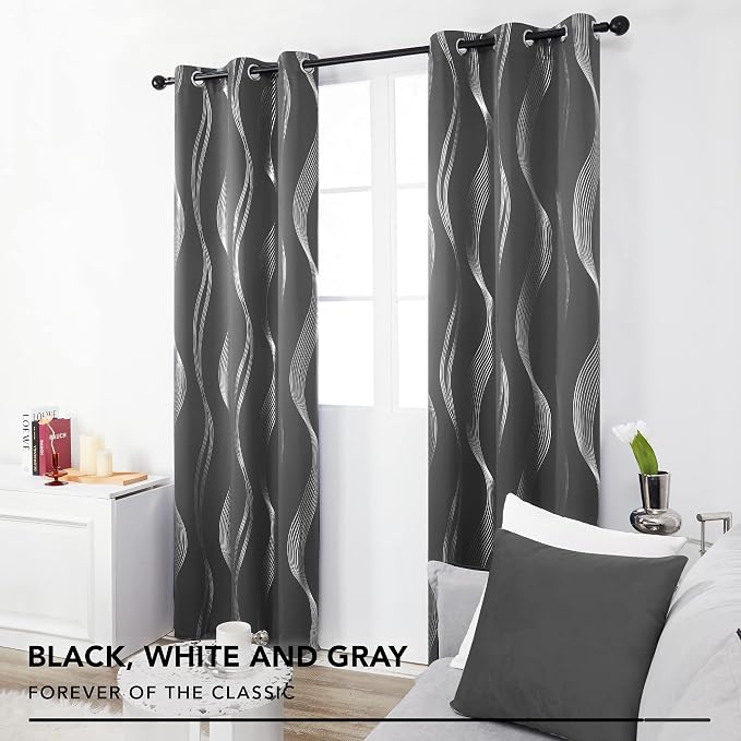 Deconovo Curtains for Living Room, Pattern Blackout Curtains 90 Inches Long | - Image 3