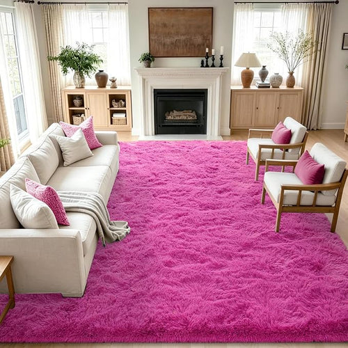 9x12 Extra Large Hot Pink Fluffy Soft Area Rug Non-Slip by ModernHomeDecor