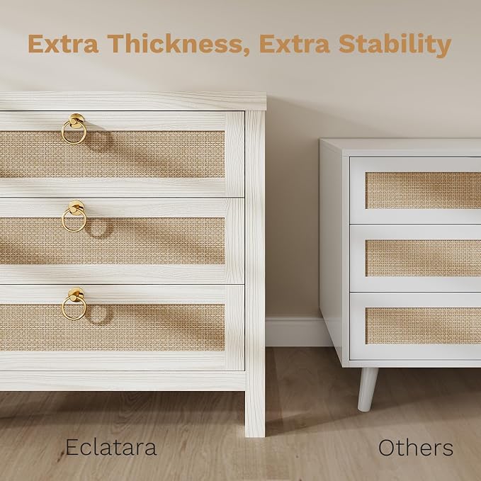 Eclatara Large Rattan Night Stand Set of 2 Boho Nightstand - Image 6