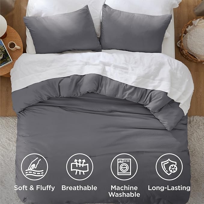 Bedsure Queen Comforter Set, Dark Grey Soft Prewashed Bedding - Image 4