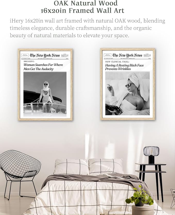 iHery 16x20in Champagne Problems on the Rise Framed Newspaper Art | Natural OAK - Image 6