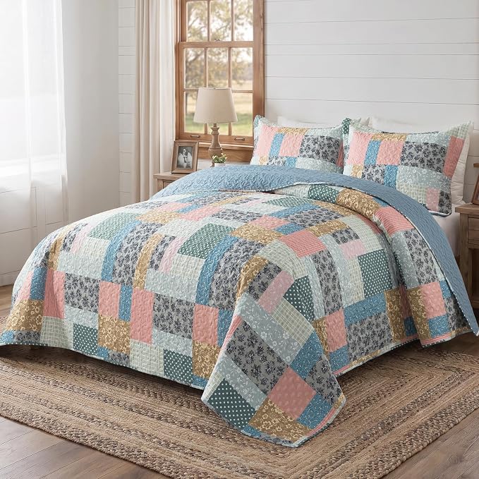 Etwel Lightweight Patchwork King Size Quilt Set - Image 7
