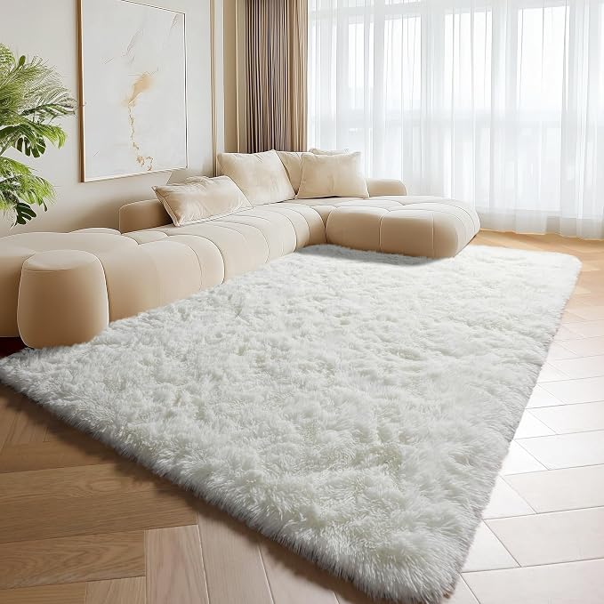 Cream White 8x10 Area Rugs for Living Room, Large Fluffy Shag Bedroom Rug - Image 7