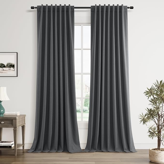 Blazer Grey 100% Blackout Linen Curtains 120 Inch Length 2 Panels Set by Guken