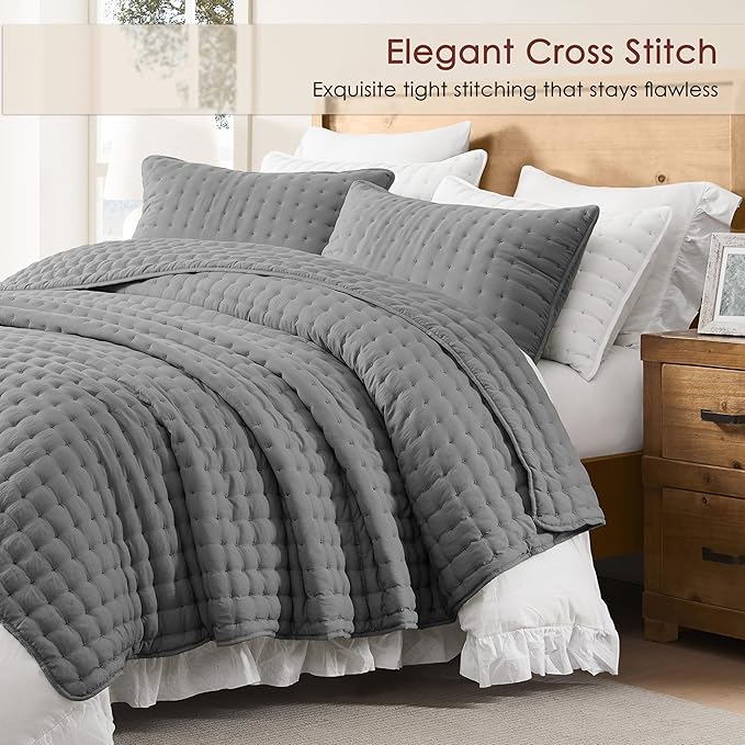 WDCOZY Dark Grey California Cal King Size Quilt Bedding Sets - Image 3