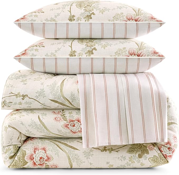 Waverly Stonington 4-Piece 100% Cotton Comforter Set – Full/Queen Ivory - Image 2